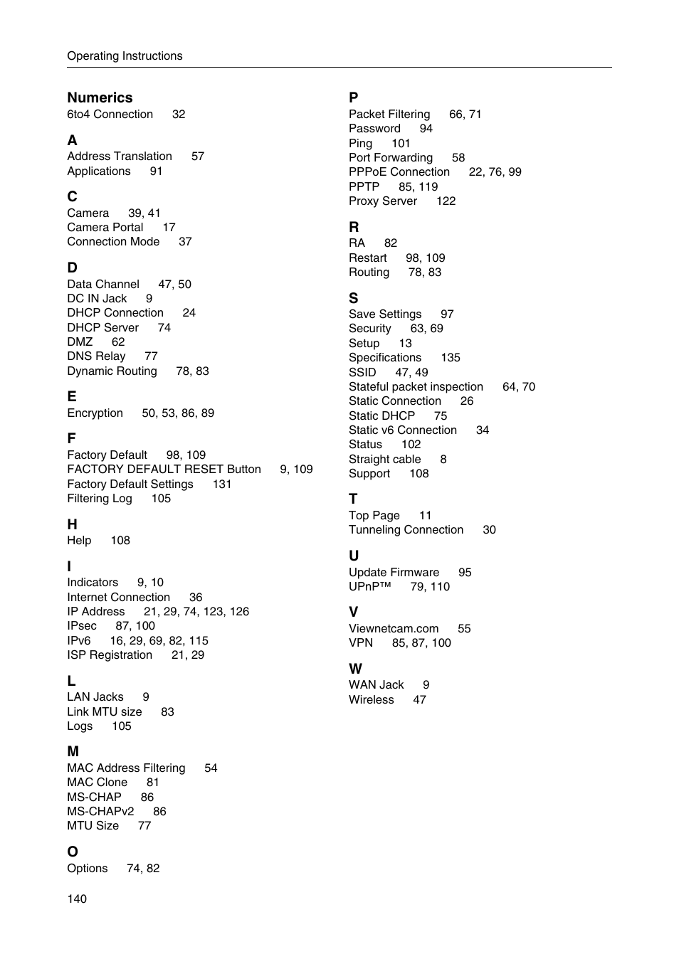 Numerics | Panasonic BBHGW700A User Manual | Page 140 / 142