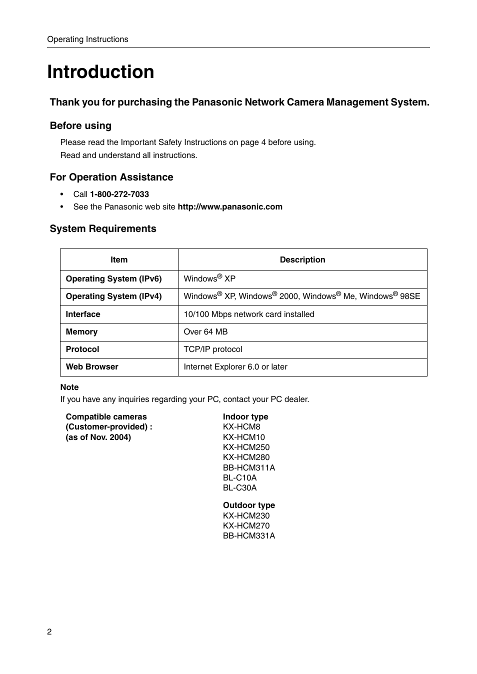 Introduction, For operation assistance, System requirements | Panasonic BBHGW700A User Manual | Page 2 / 142