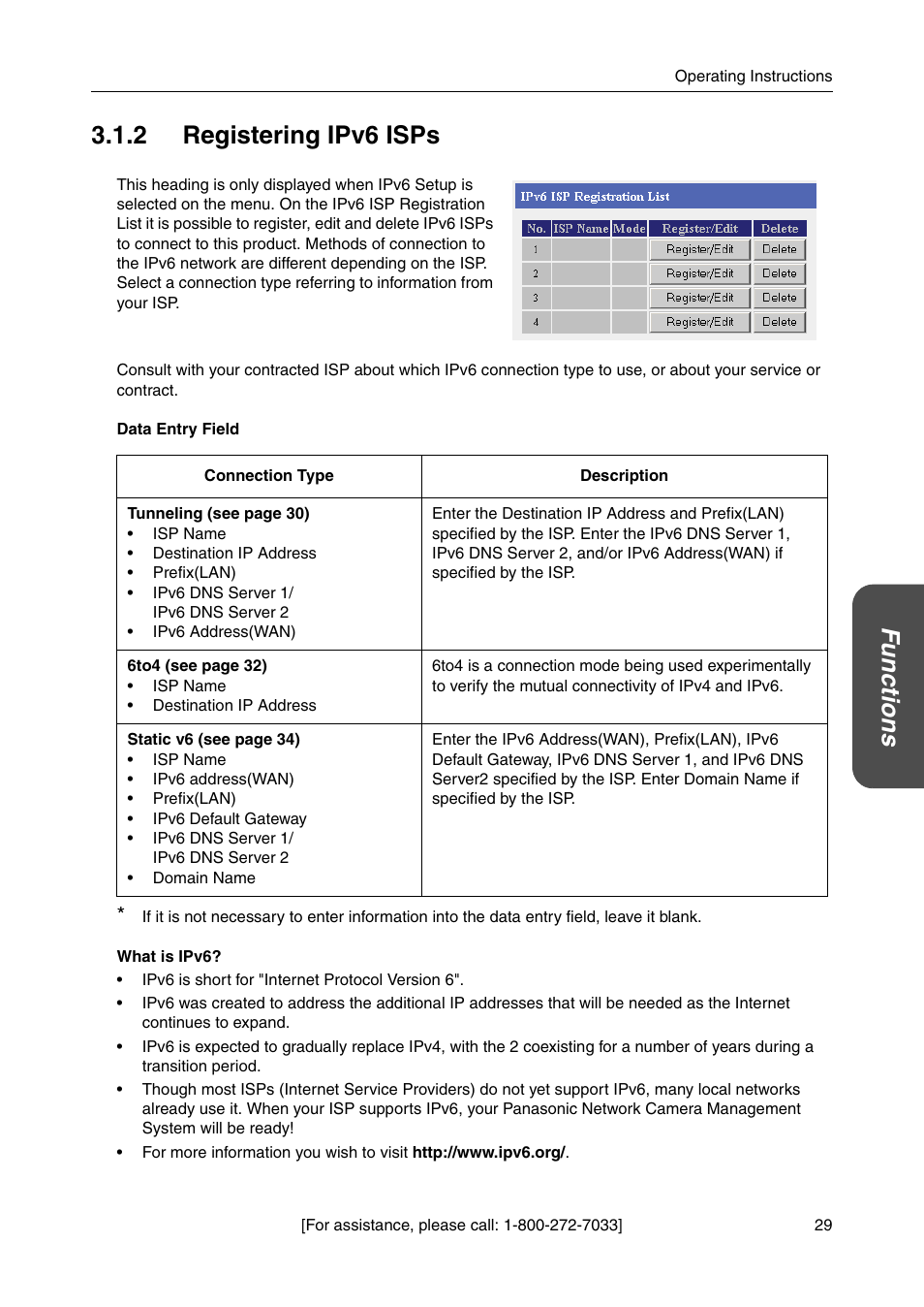 2 registering ipv6 isps, Functions 3.1.2 registering ipv6 isps | Panasonic BBHGW700A User Manual | Page 29 / 142