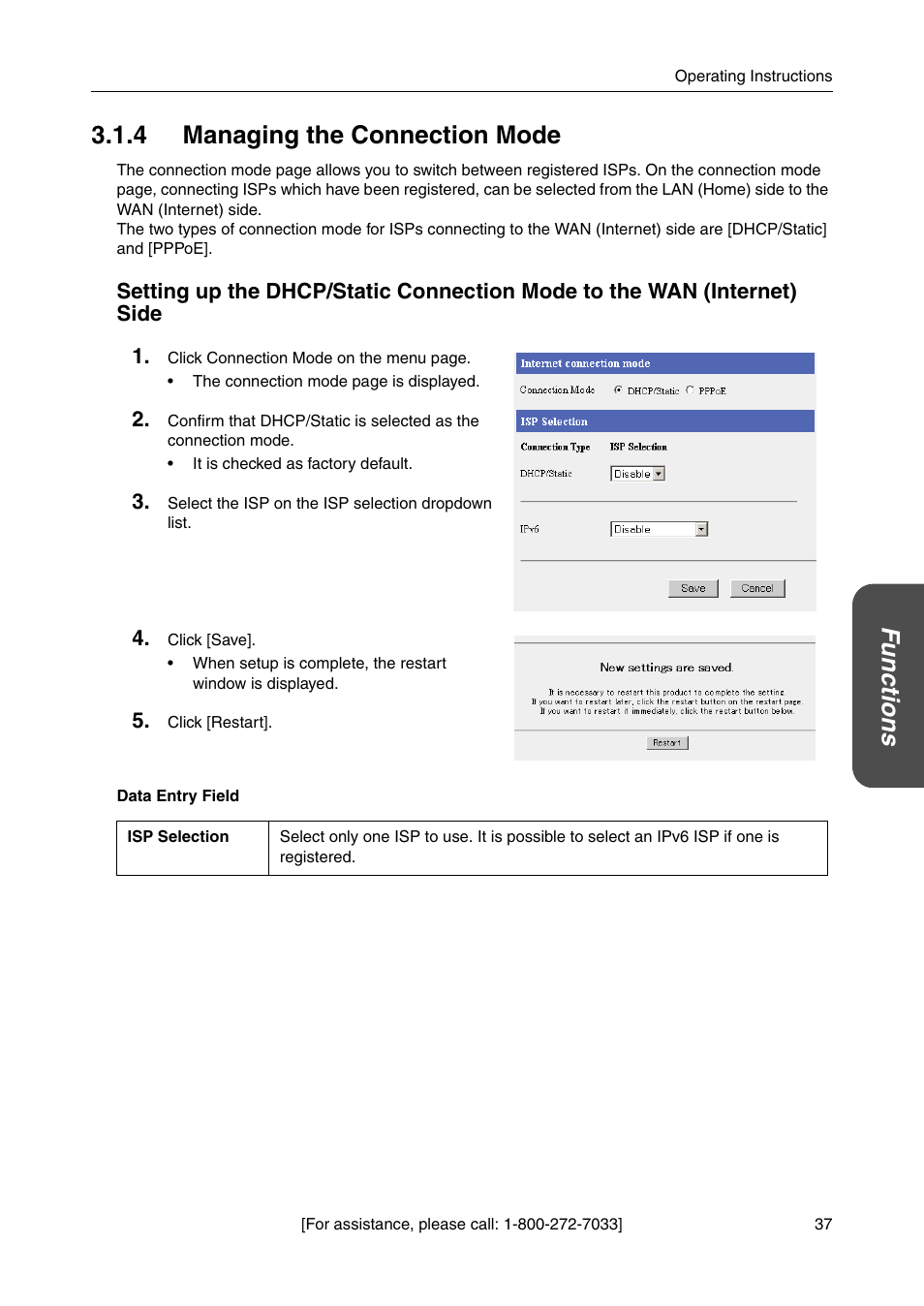 4 managing the connection mode, Age 37, Functions 3.1.4 managing the connection mode | Panasonic BBHGW700A User Manual | Page 37 / 142