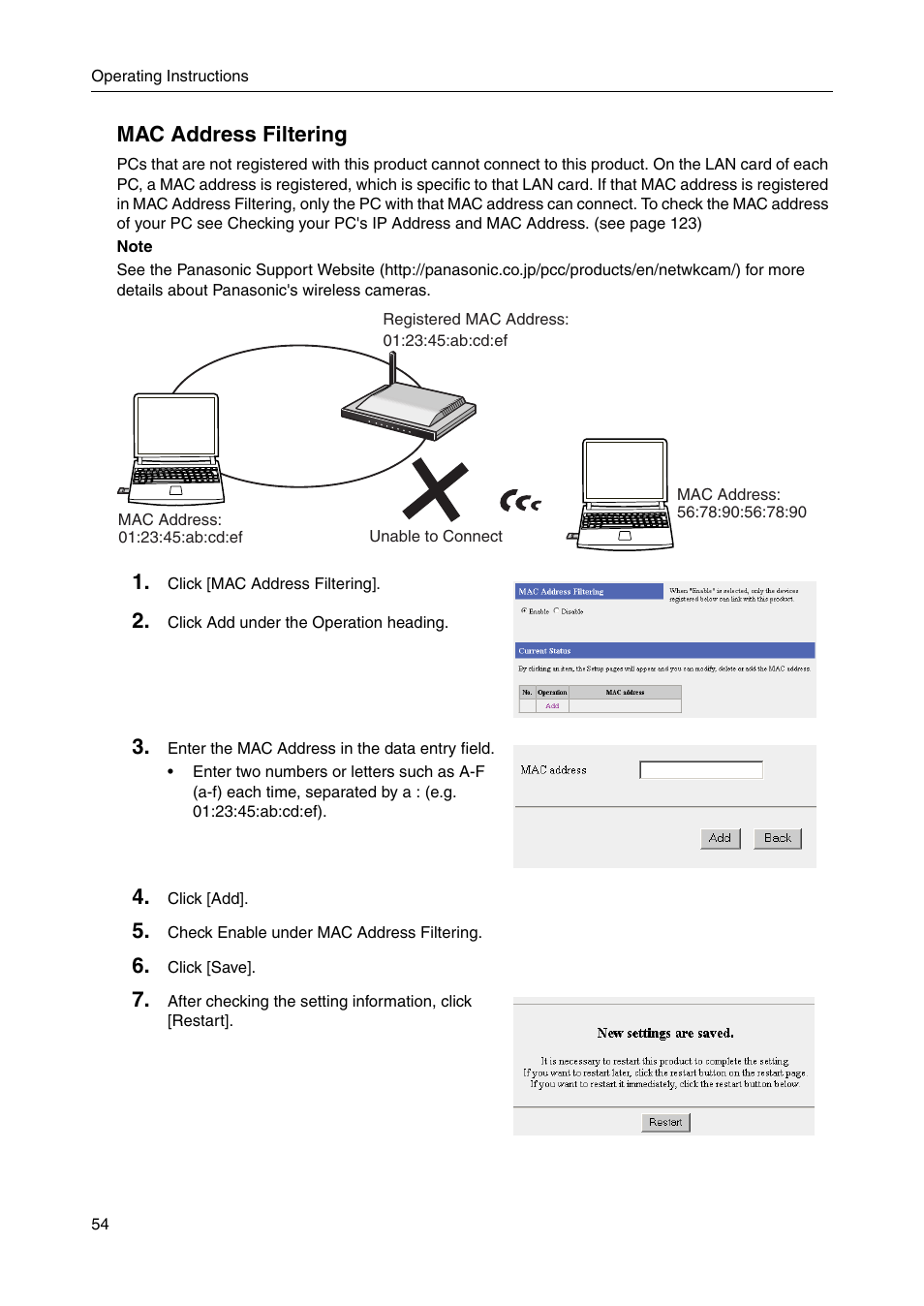 Mac address filtering | Panasonic BBHGW700A User Manual | Page 54 / 142