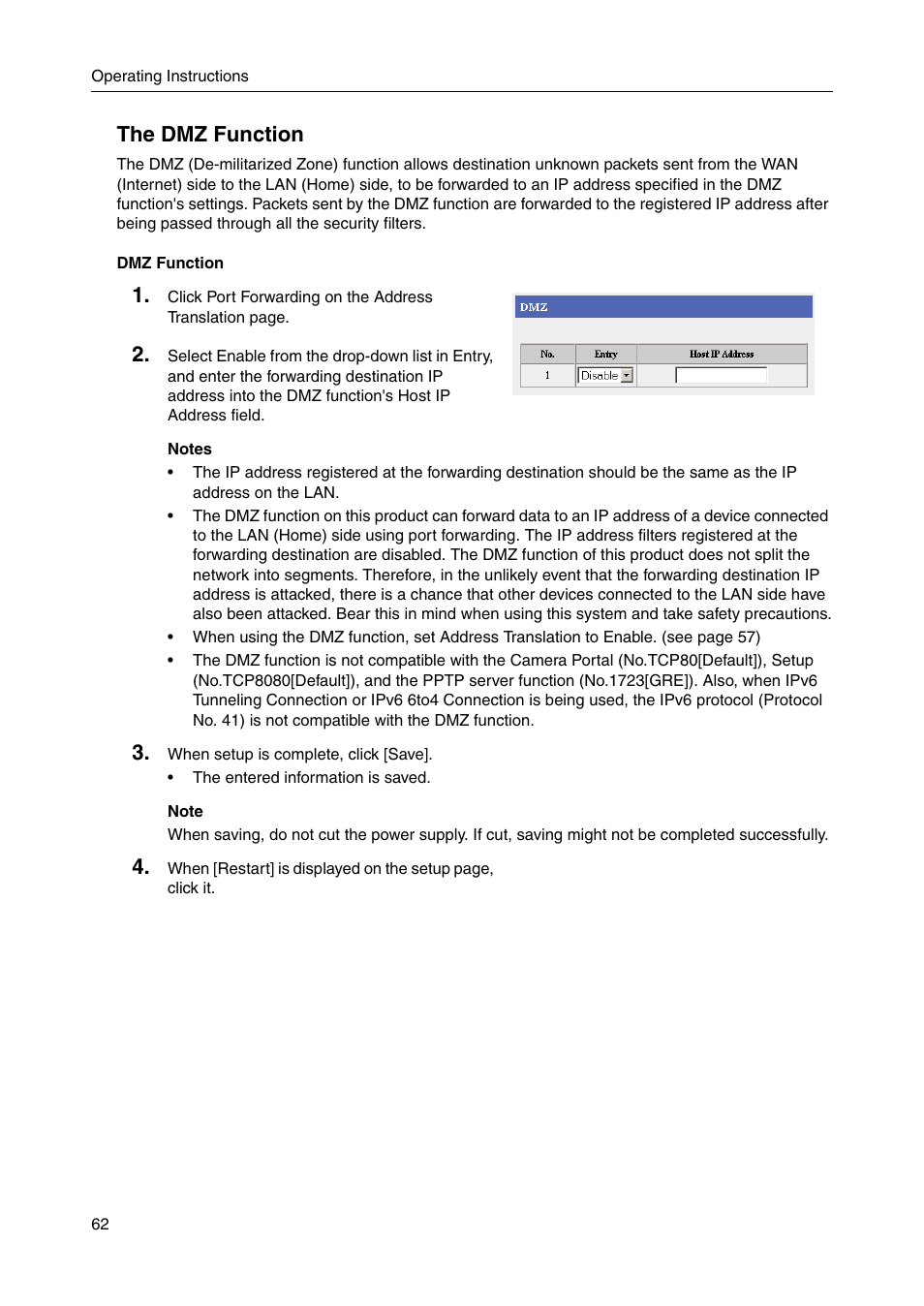 The dmz function | Panasonic BBHGW700A User Manual | Page 62 / 142