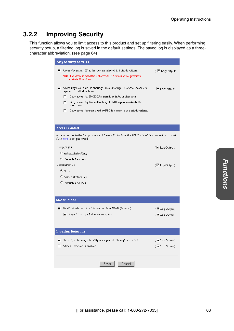 2 improving security, E 63, Functions 3.2.2 improving security | Panasonic BBHGW700A User Manual | Page 63 / 142