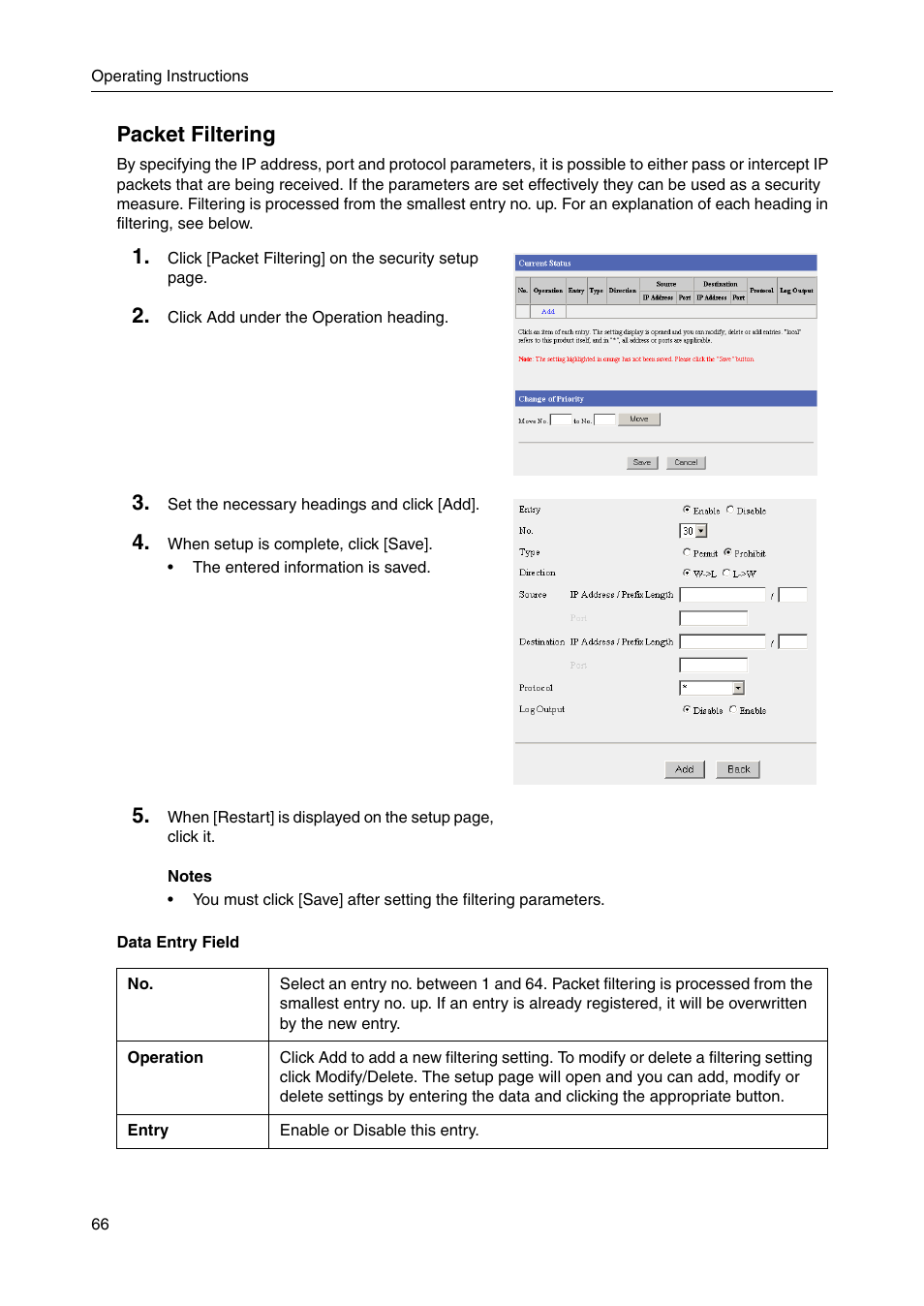 E 66) or, Ge 66), Packet filtering | Panasonic BBHGW700A User Manual | Page 66 / 142