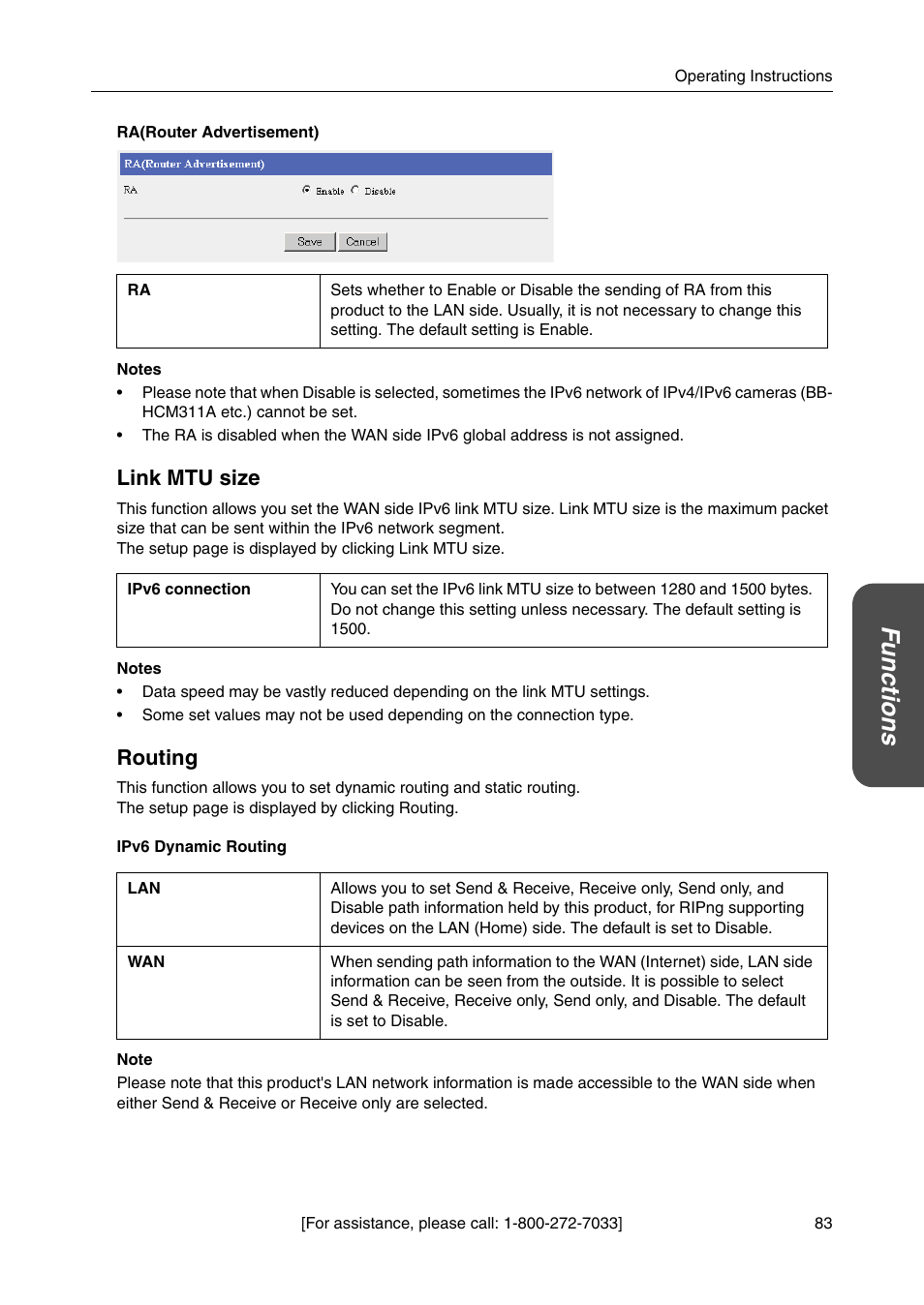 Link mtu size, Routing, Functions | Panasonic BBHGW700A User Manual | Page 83 / 142