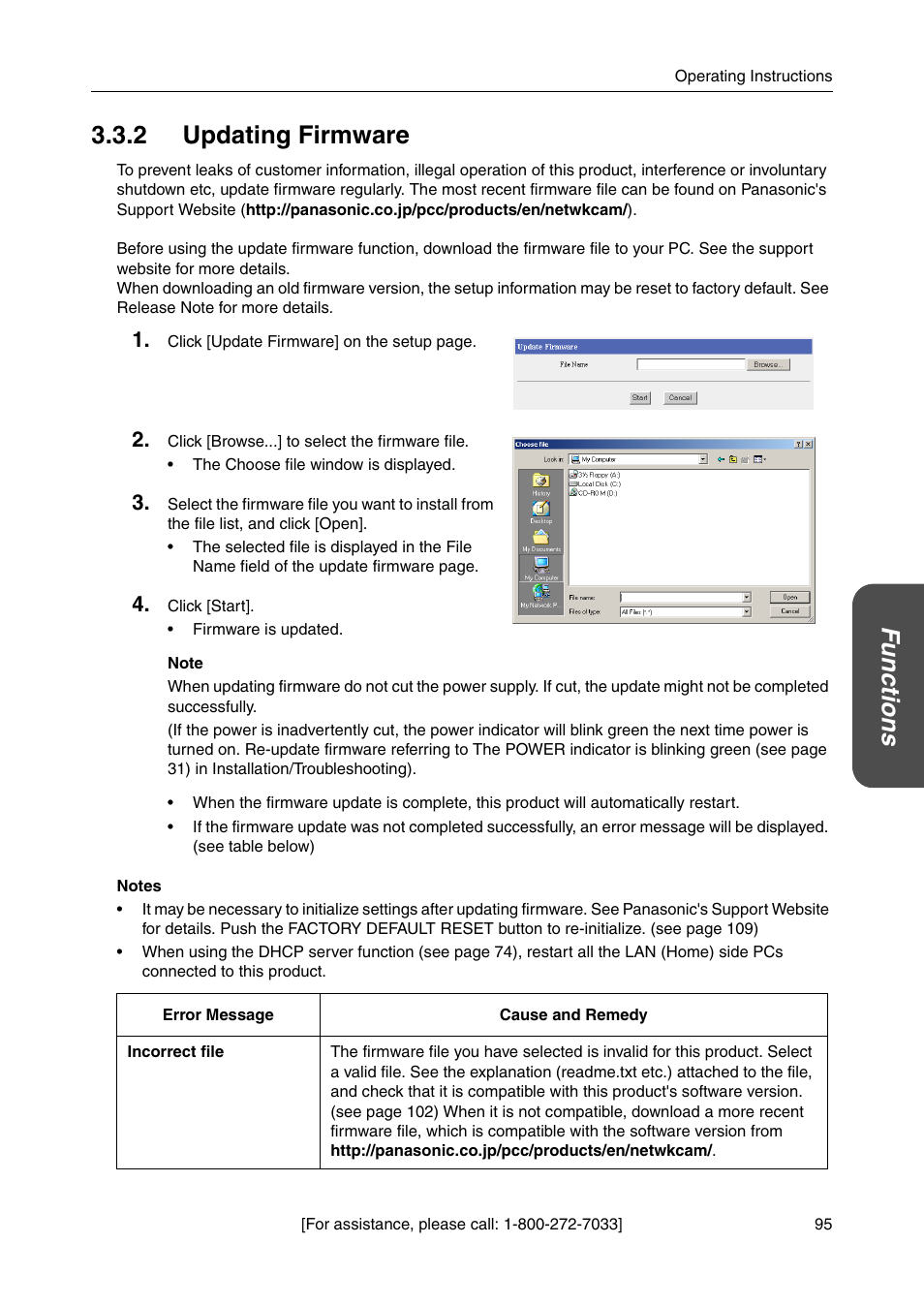 2 updating firmware, Functions 3.3.2 updating firmware | Panasonic BBHGW700A User Manual | Page 95 / 142