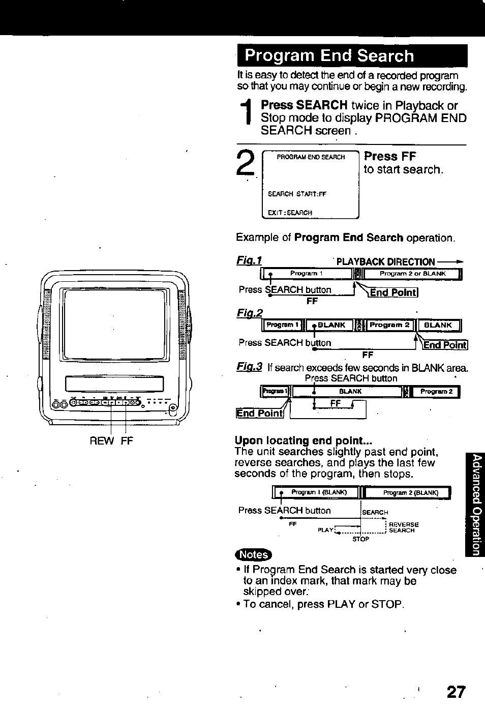 Press ff, Program end search, Fia.1 | Fia.2 | Panasonic PV-C911 User Manual | Page 27 / 48