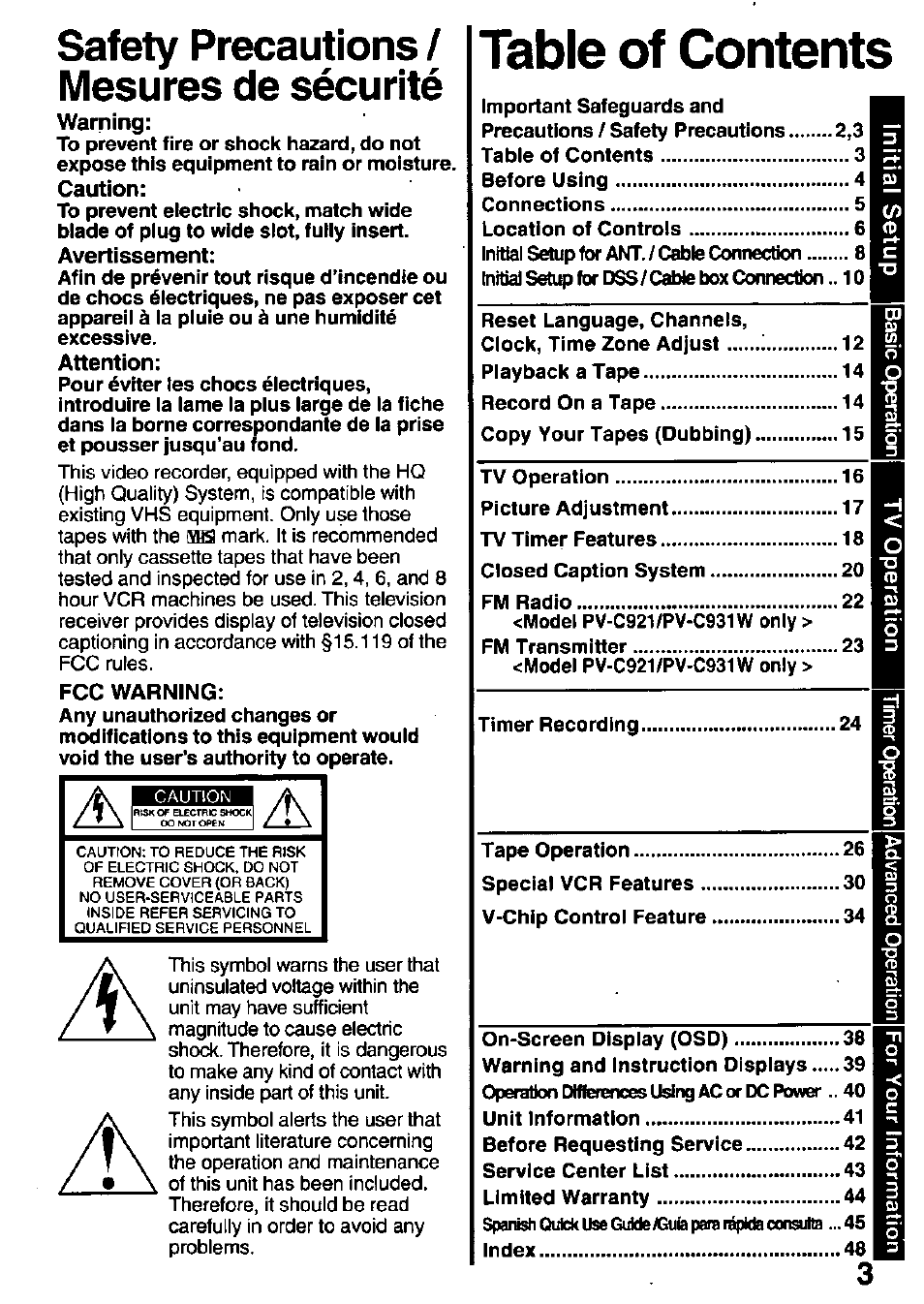 Panasonic PV-C911 User Manual | Page 3 / 48