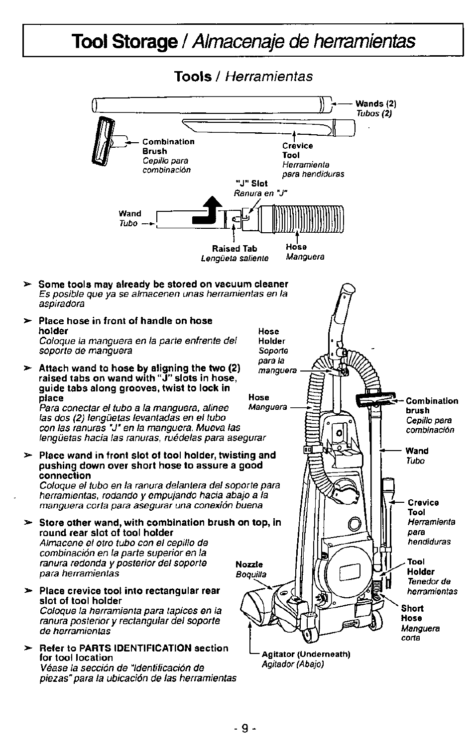 Girili, Tools, Herramientas | Panasonic MC-V7407D User Manual | Page 9 / 24
