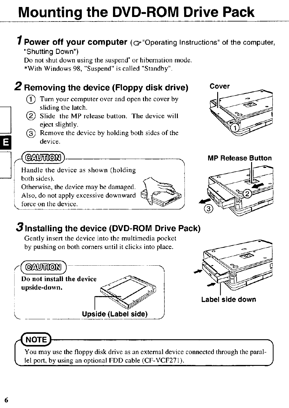 Mounting the dvd-rom drive pack, Shutting down") | Panasonic CF-VDD272 User Manual | Page 6 / 28
