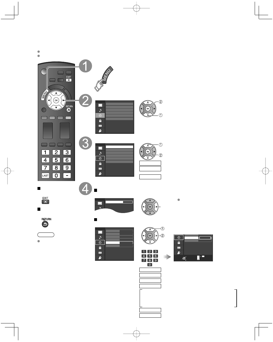 Using timer, Display the menu select “timer, Select the timer to set | Set the timer | Panasonic TC-L32C22 User Manual | Page 38 / 52