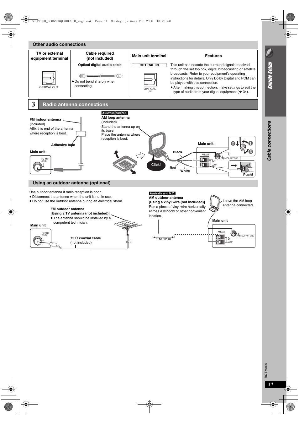 Sim ple s etu p, Radio antenna connections | Panasonic SC-PT565 User Manual | Page 11 / 44