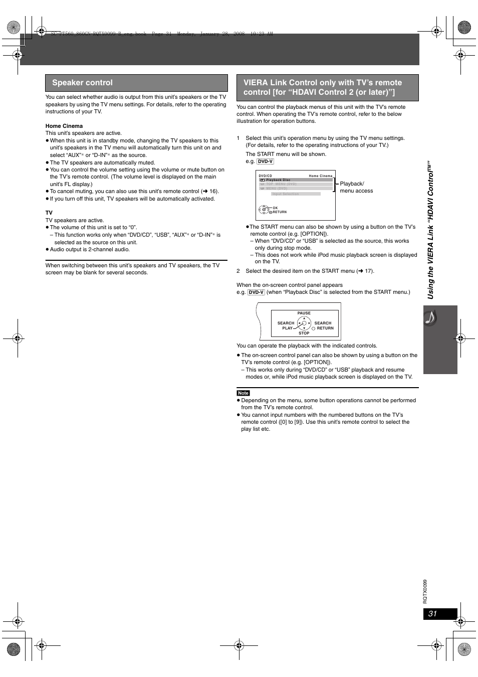 Using the viera link “hd a vi contr o l | Panasonic SC-PT565 User Manual | Page 31 / 44