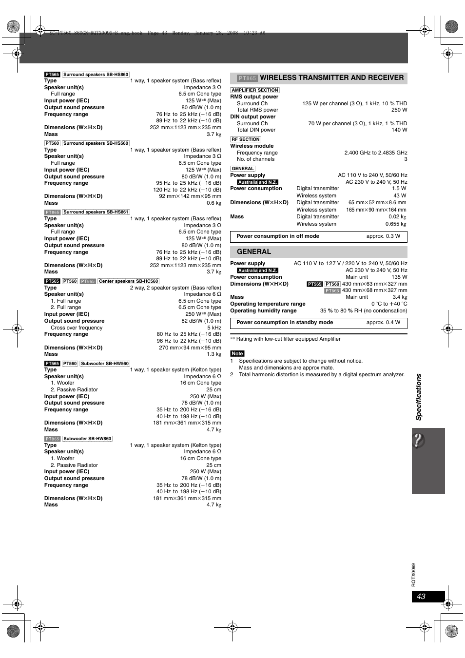 Panasonic SC-PT565 User Manual | Page 43 / 44