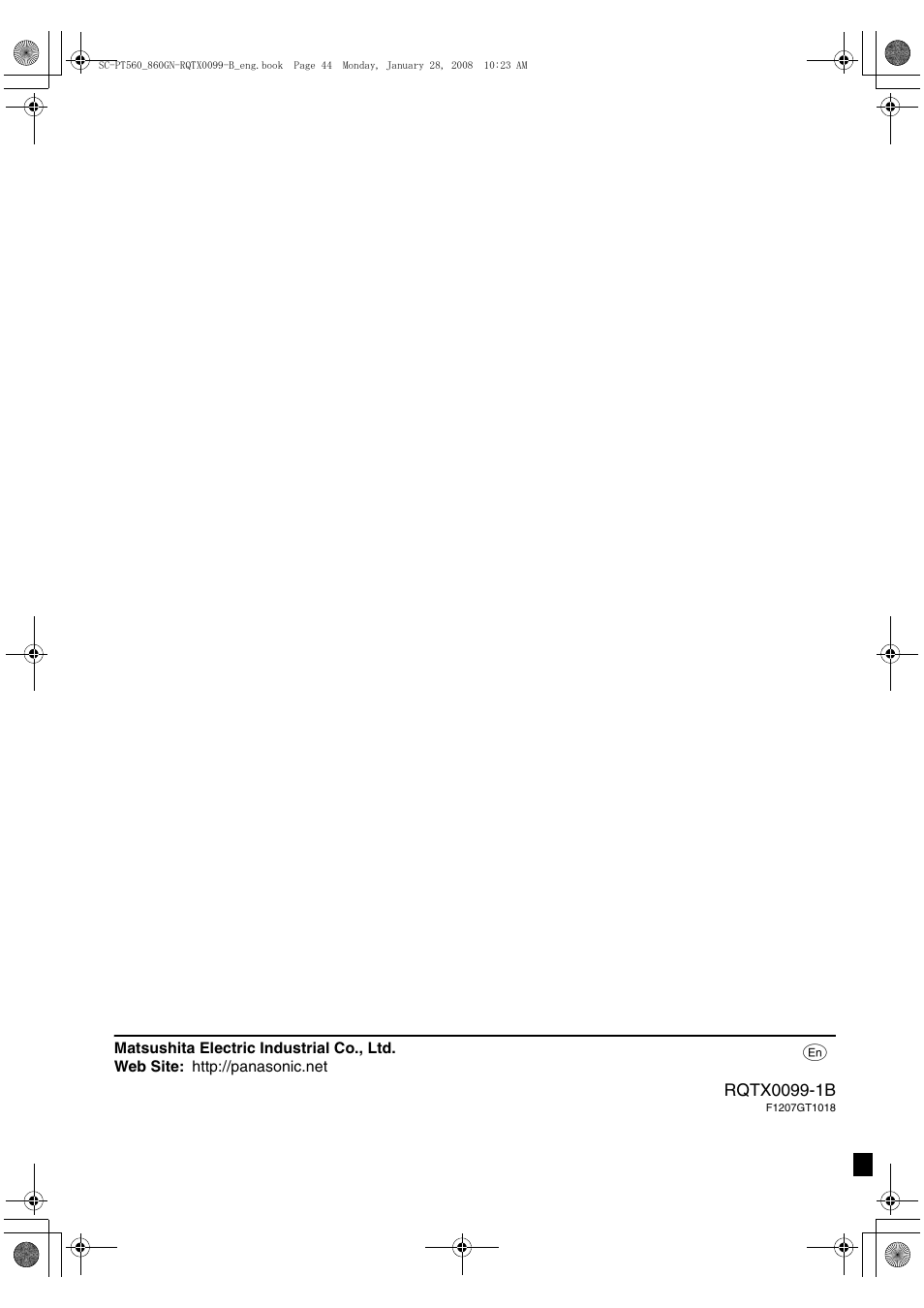 Panasonic SC-PT565 User Manual | Page 44 / 44