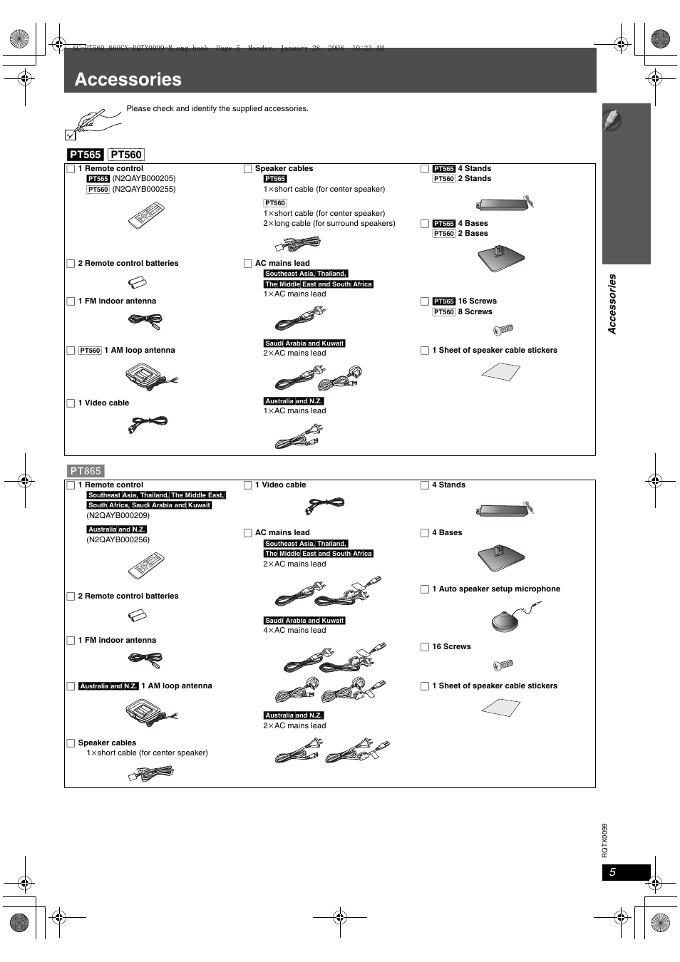 Accessories, Pt865 | Panasonic SC-PT565 User Manual | Page 5 / 44
