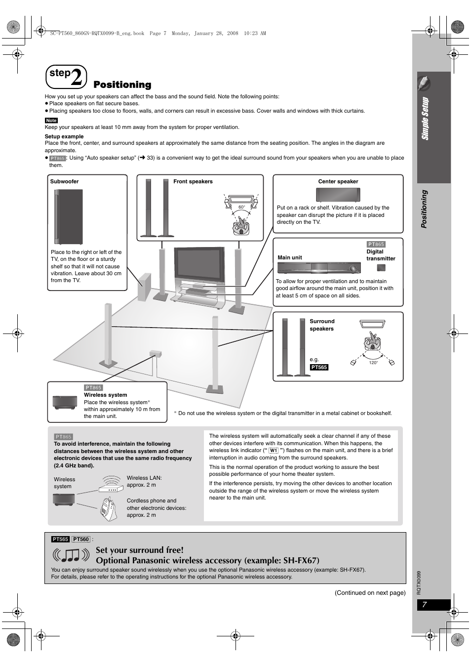 Step, Positioning, Sim ple s etu p | Panasonic SC-PT565 User Manual | Page 7 / 44