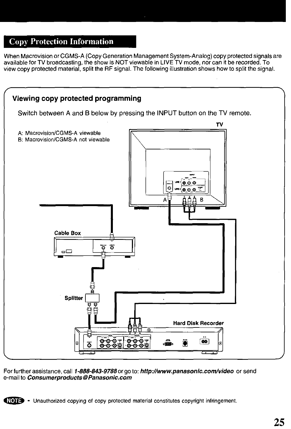 Copy protection information, Viewing copy protected programming | Panasonic PV-HS1000 User Manual | Page 25 / 62