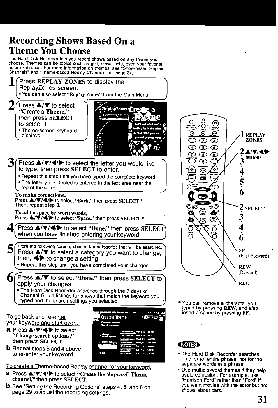 Recording shows based on a theme you choose, Press, Then press | Panasonic PV-HS1000 User Manual | Page 31 / 62