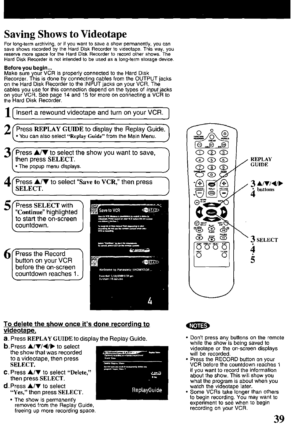 Saving shows to videotape | Panasonic PV-HS1000 User Manual | Page 39 / 62