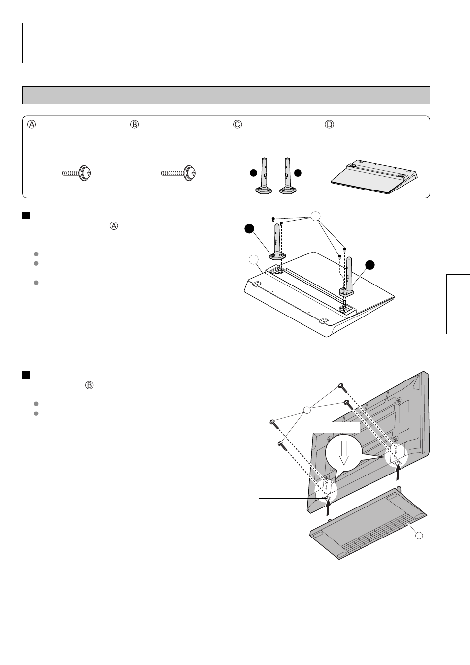 Pièces pour assemblage, Français, Assemblage du piédestal | Fixation de l’écran | Panasonic TY-ST50VX100 User Manual | Page 11 / 24