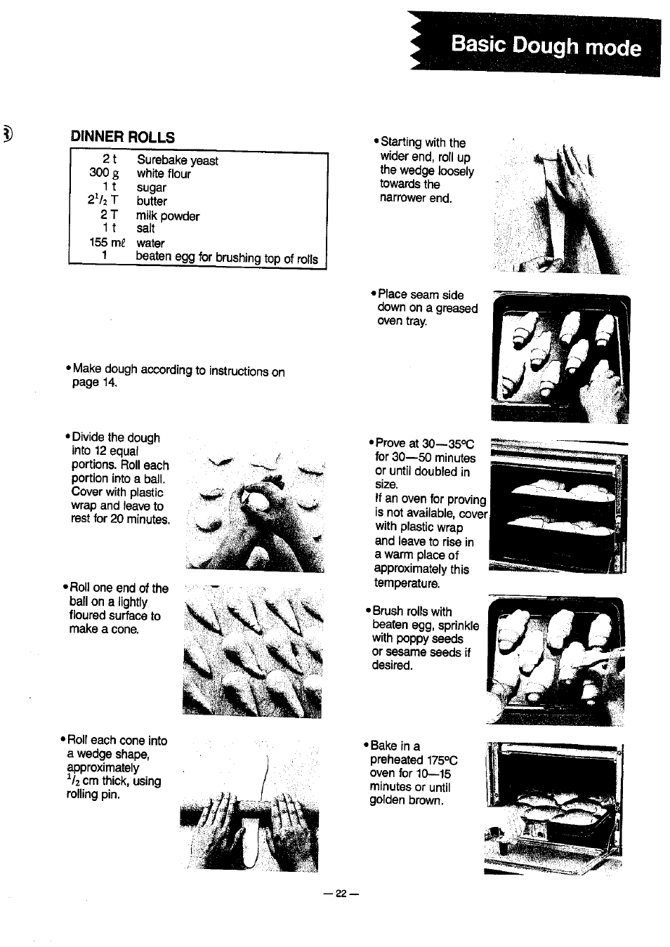 Dinner rolls, Basic dpugh mode | Panasonic SD-BT10P User Manual | Page 23 / 31