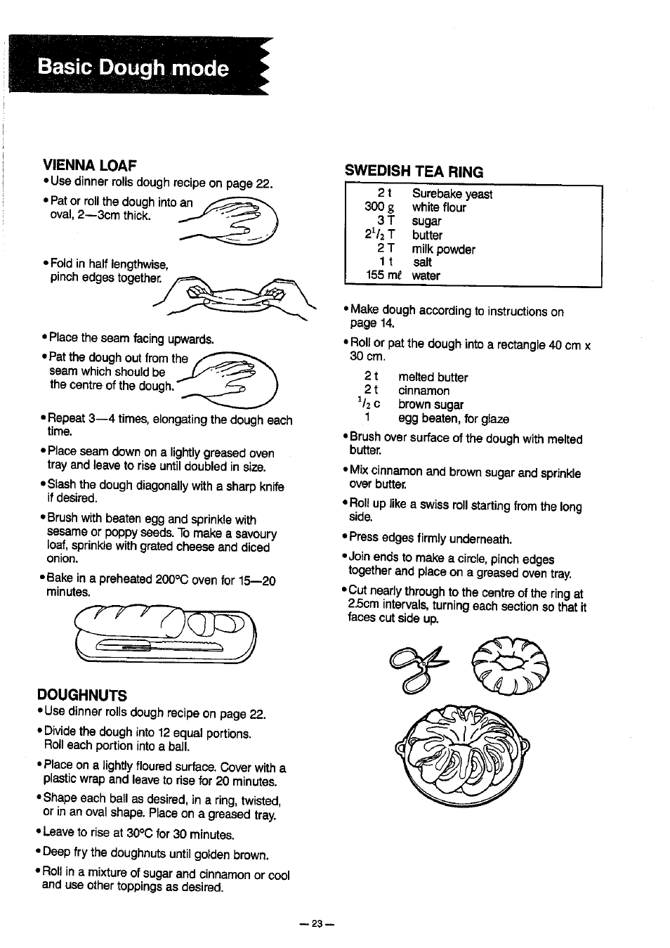 Vienna loaf, Swedish tea ring, Basic pough mode | Doughnuts | Panasonic SD-BT10P User Manual | Page 24 / 31