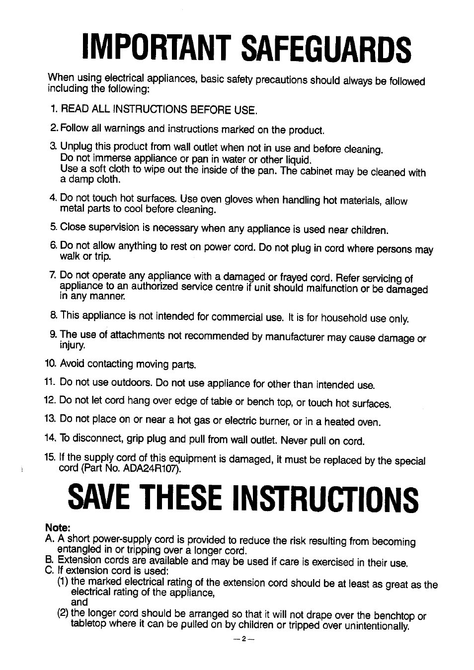 Note, Important safeguards, Save these instructions | Panasonic SD-BT10P User Manual | Page 3 / 31