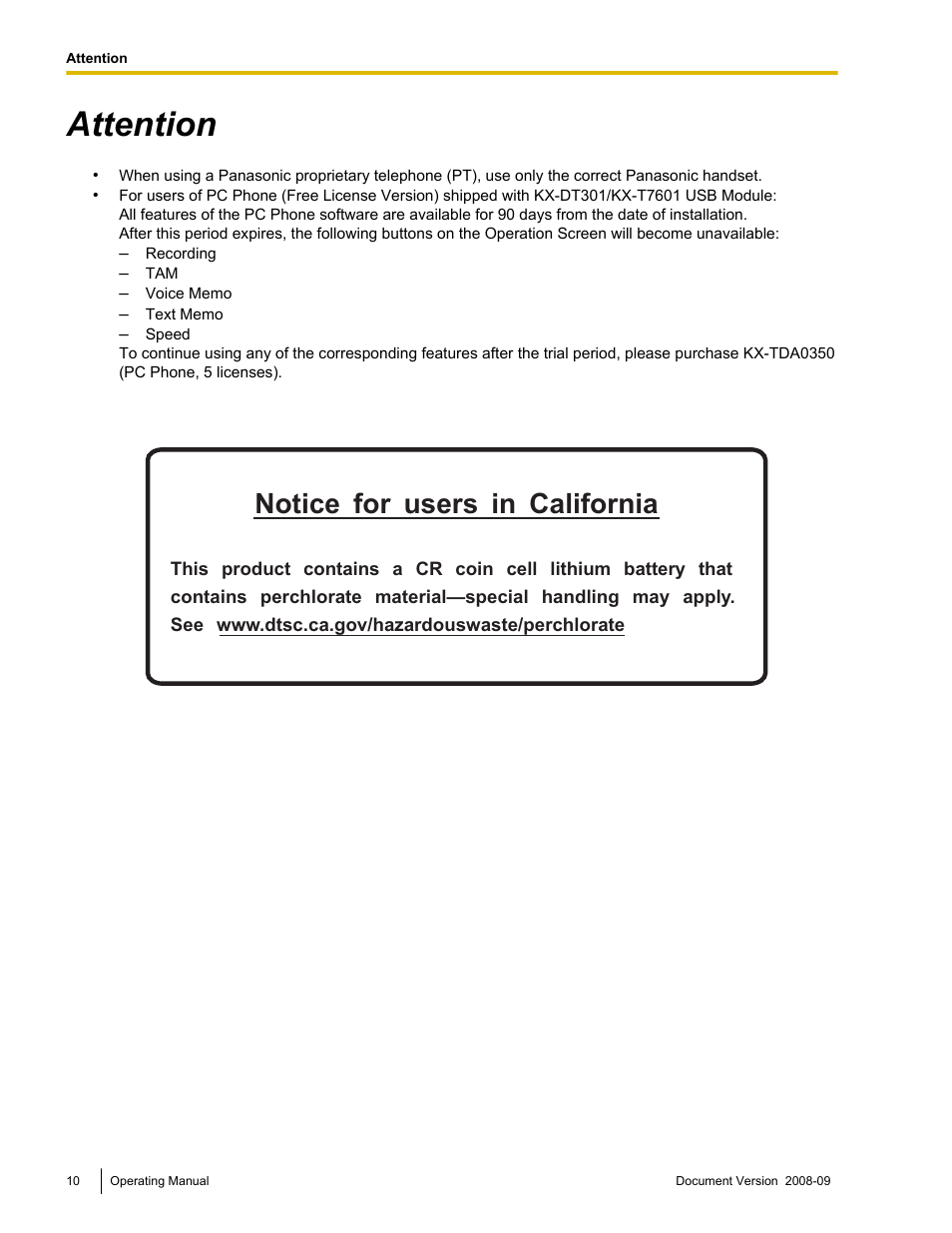 Attention, Notice, Users | California | Panasonic KX-NCP500 User Manual | Page 10 / 210