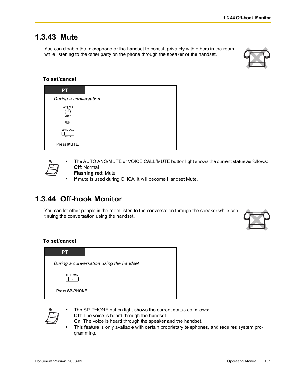 43 mute, 44 off-hook monitor, Mute | Off-hook monitor | Panasonic KX-NCP500 User Manual | Page 101 / 210