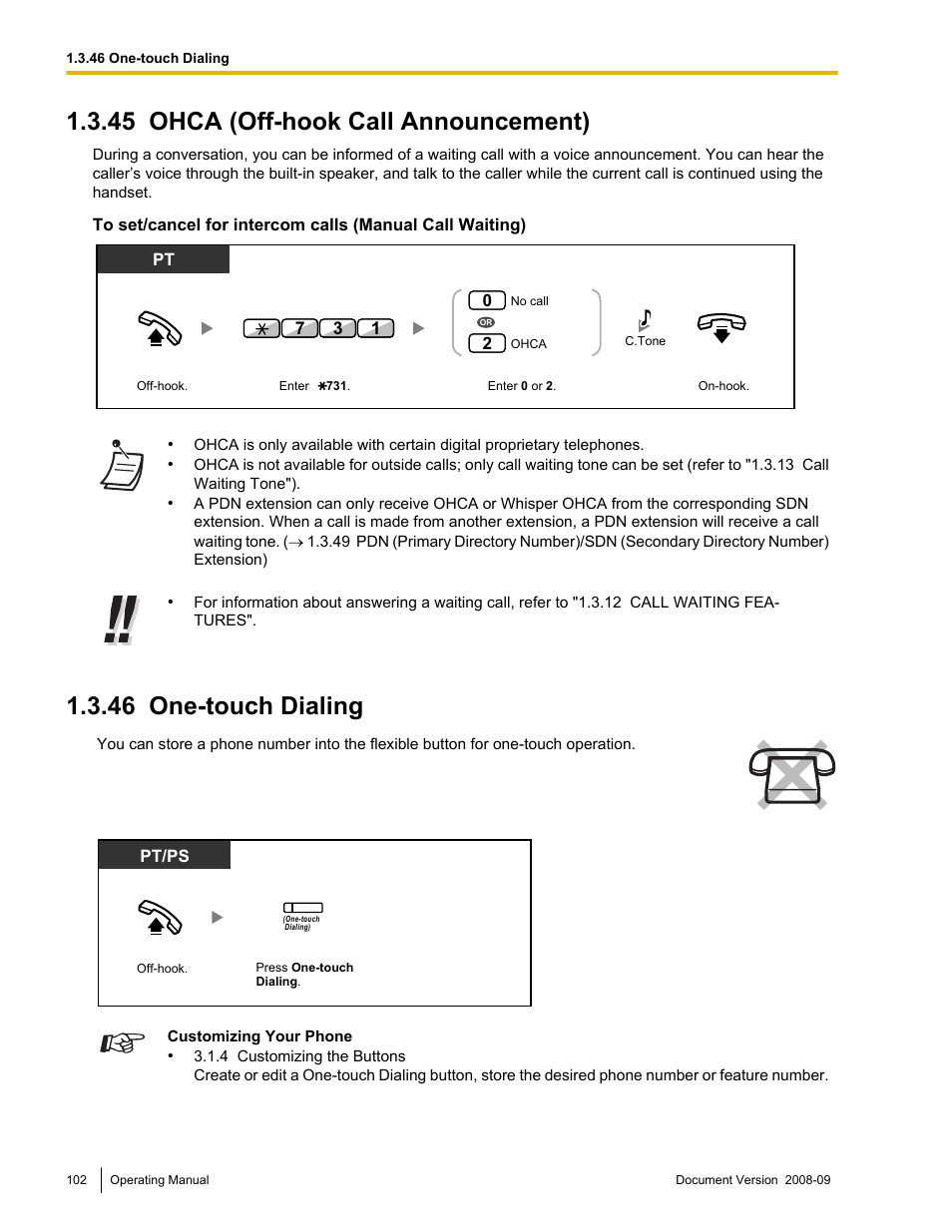 45 ohca (off-hook call announcement), 46 one-touch dialing, Ohca (off-hook call announcement) | One-touch dialing, 45 ohca (off-hook call announcement)", or | Panasonic KX-NCP500 User Manual | Page 102 / 210