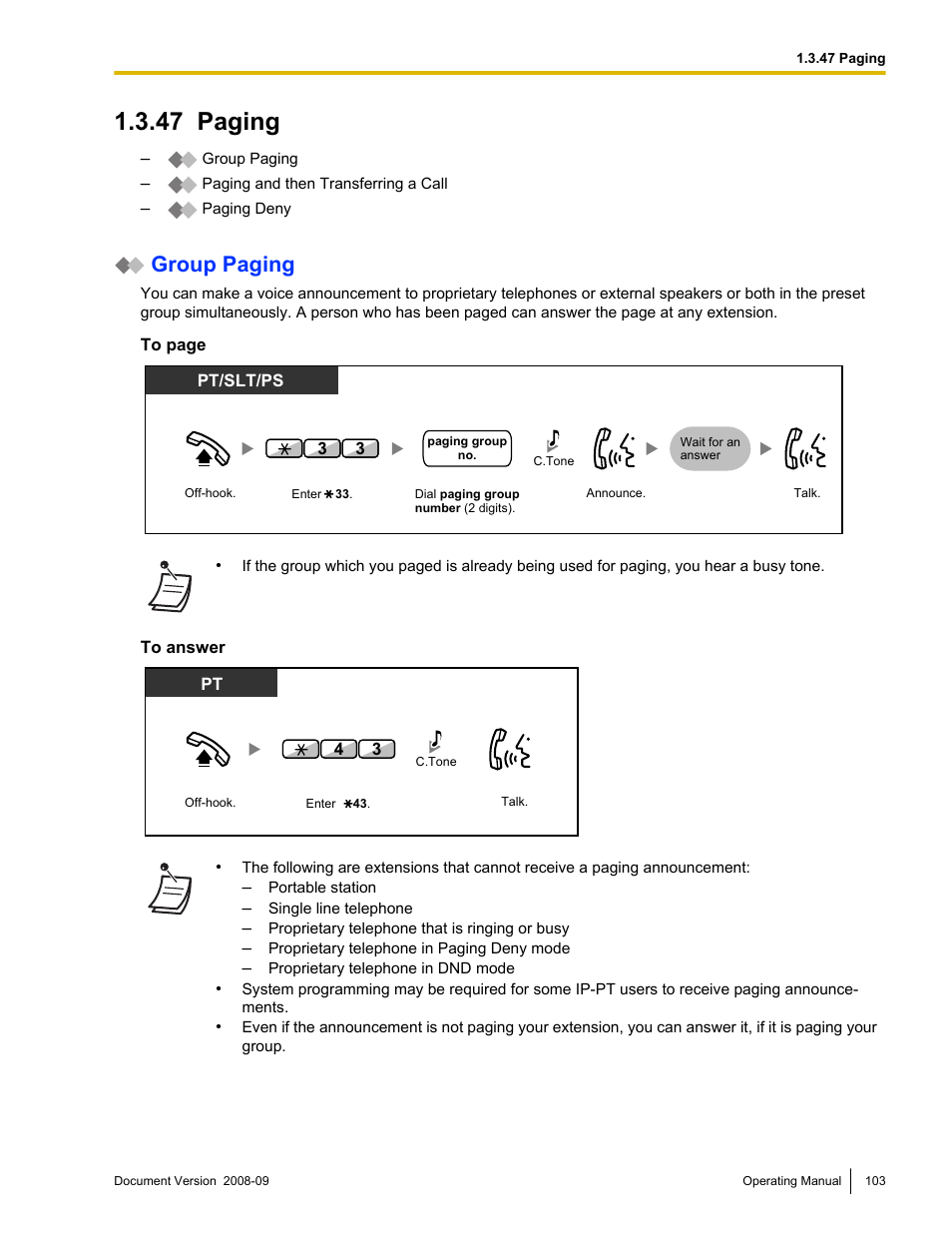 47 paging, Paging, Group paging | Panasonic KX-NCP500 User Manual | Page 103 / 210