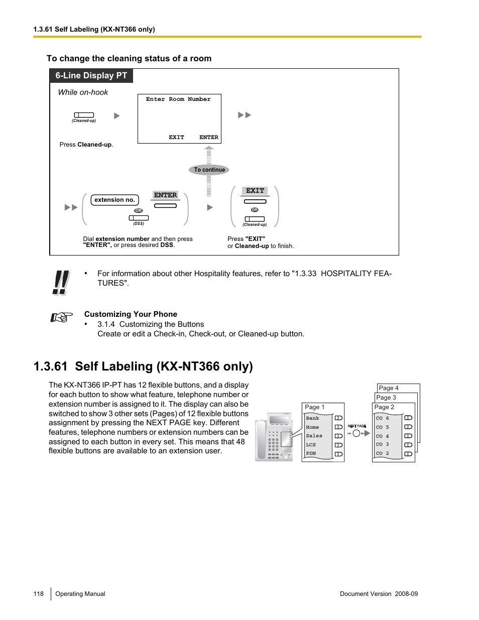 61 self labeling (kx-nt366 only), Self labeling (kx-nt366 only), Line display pt | Panasonic KX-NCP500 User Manual | Page 118 / 210
