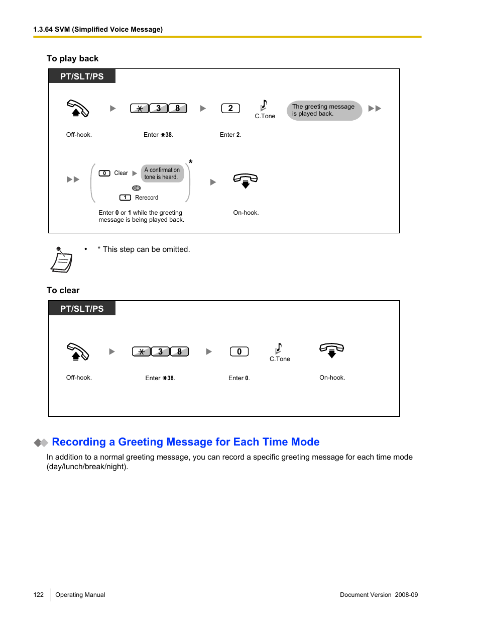 Recording a greeting message for each time mode | Panasonic KX-NCP500 User Manual | Page 122 / 210