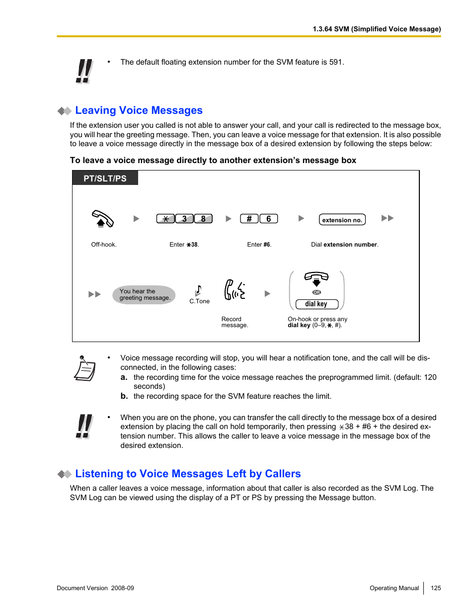 Leaving voice messages, Listening to voice messages left by callers | Panasonic KX-NCP500 User Manual | Page 125 / 210