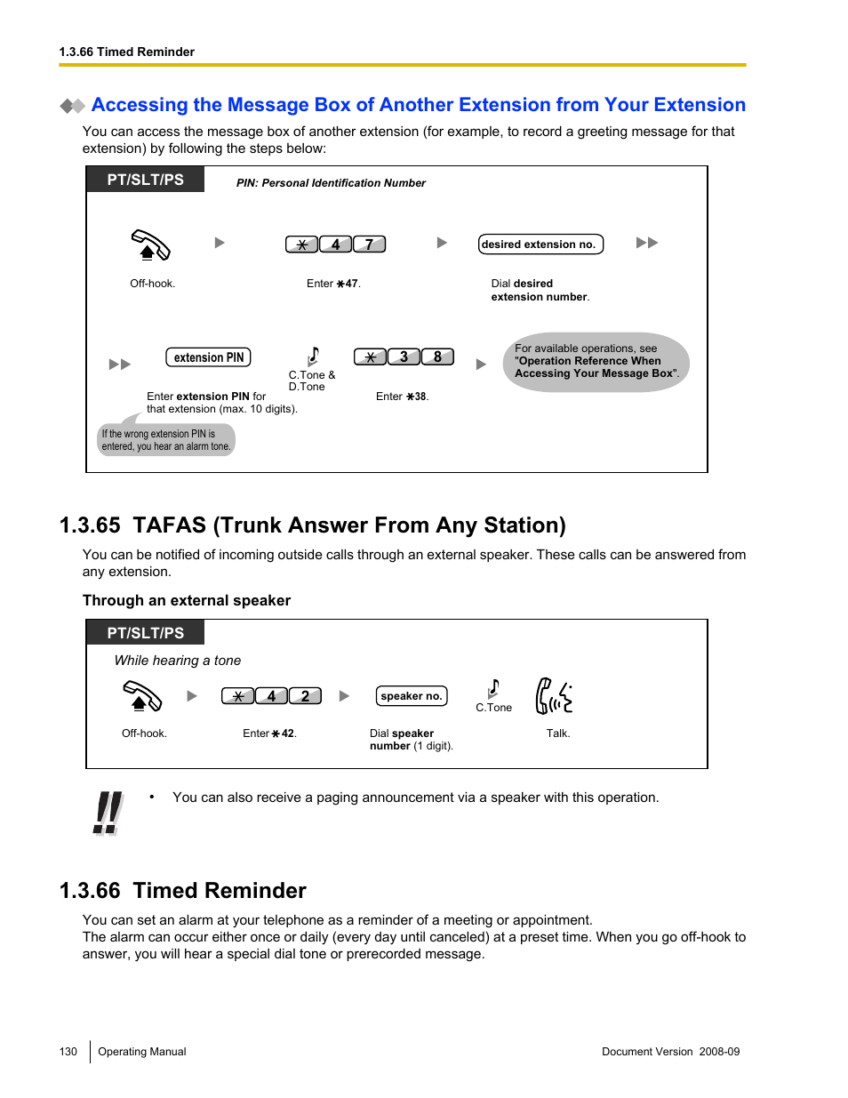 65 tafas (trunk answer from any station), 66 timed reminder, Tafas (trunk answer from any station) | Timed reminder | Panasonic KX-NCP500 User Manual | Page 130 / 210