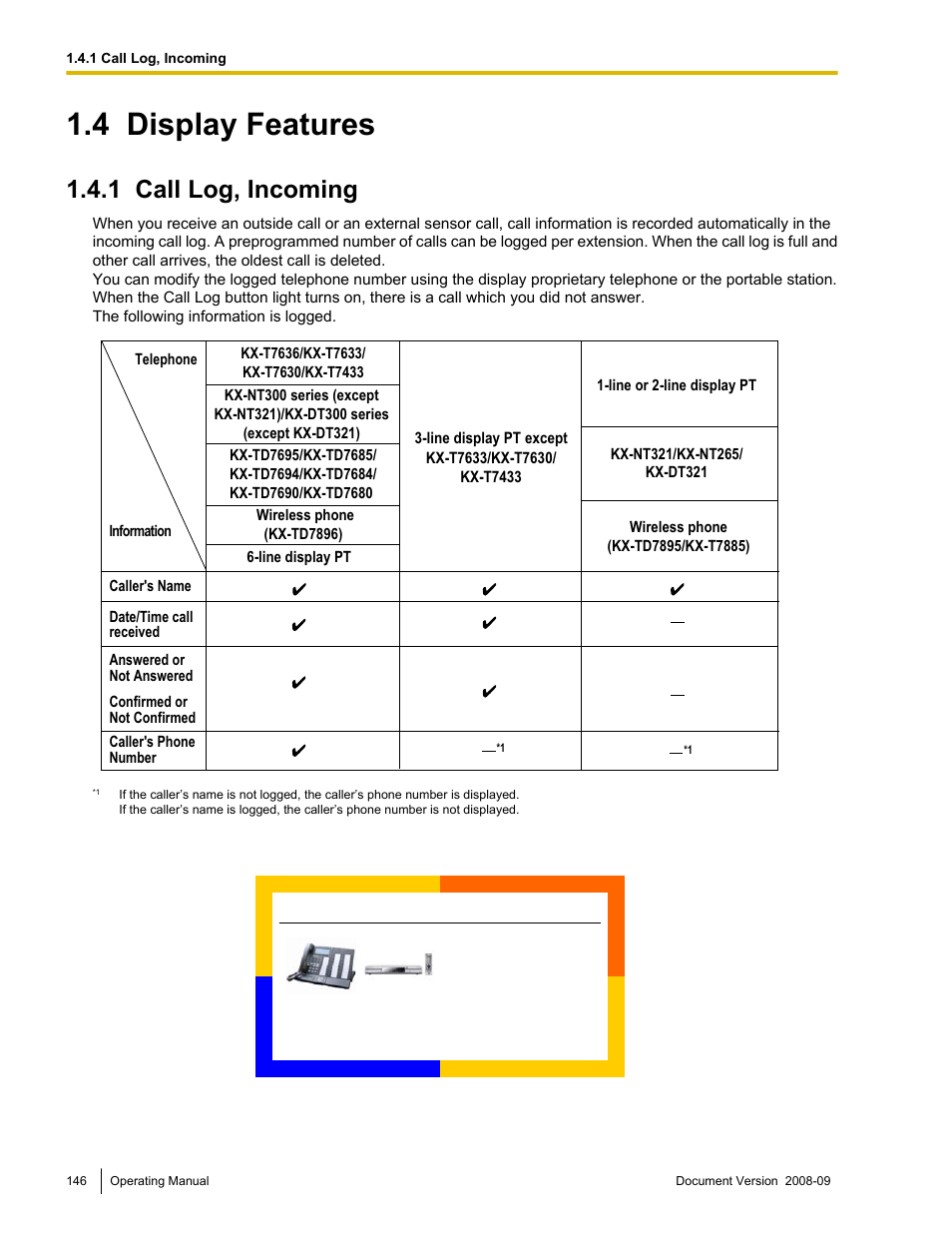 4 display features, 1 call log, incoming, Display features | Call log, incoming | Panasonic KX-NCP500 User Manual | Page 146 / 210