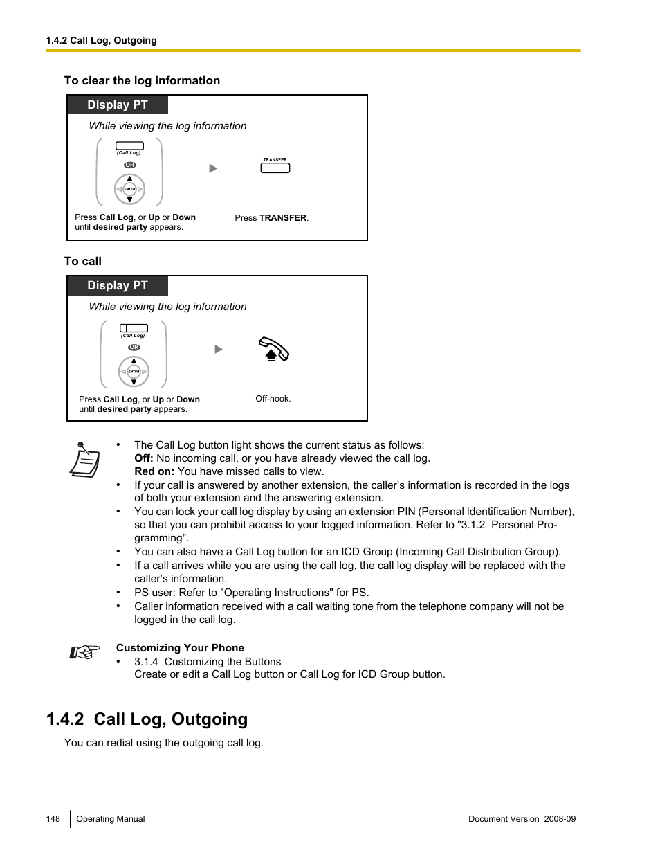 2 call log, outgoing, Call log, outgoing | Panasonic KX-NCP500 User Manual | Page 148 / 210