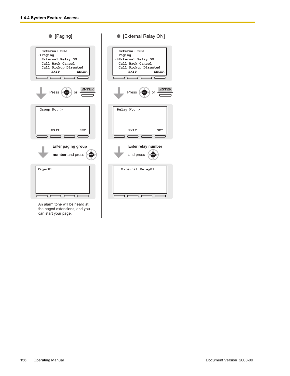 External relay on, Paging, Enter | 4 system feature access | Panasonic KX-NCP500 User Manual | Page 156 / 210