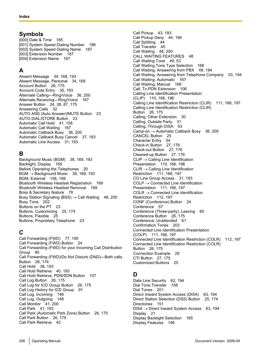 Symbols | Panasonic KX-NCP500 User Manual | Page 206 / 210
