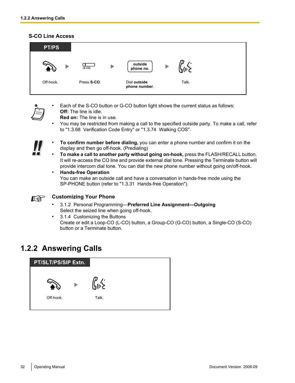 2 answering calls, Answering calls | Panasonic KX-NCP500 User Manual | Page 32 / 210