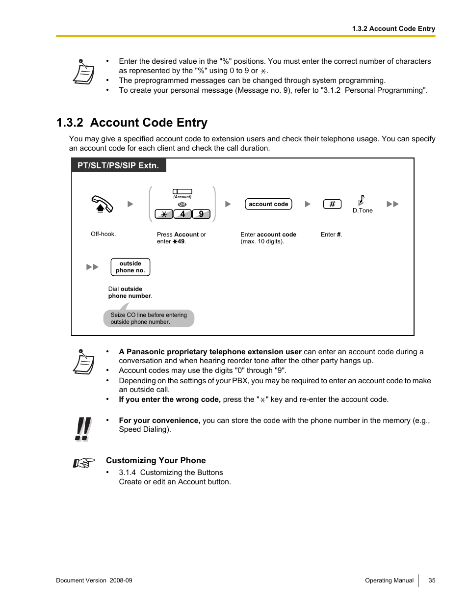 2 account code entry, Account code entry | Panasonic KX-NCP500 User Manual | Page 35 / 210