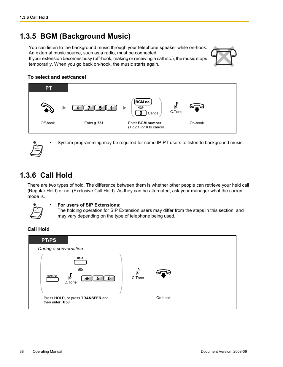 5 bgm (background music), 6 call hold, Bgm (background music) | Call hold | Panasonic KX-NCP500 User Manual | Page 38 / 210