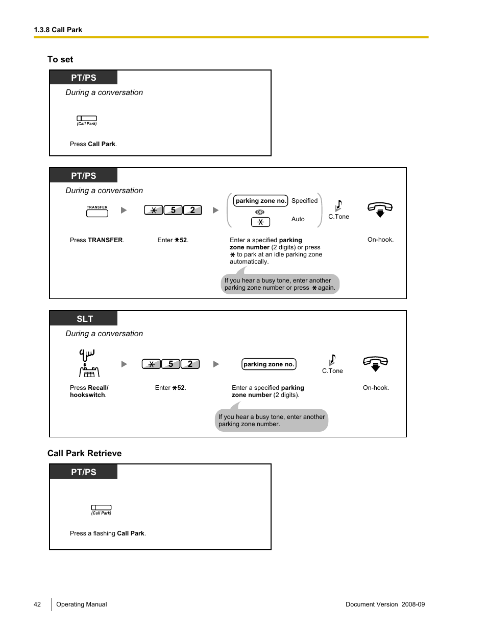 Pt/ps, Call park retrieve | Panasonic KX-NCP500 User Manual | Page 42 / 210