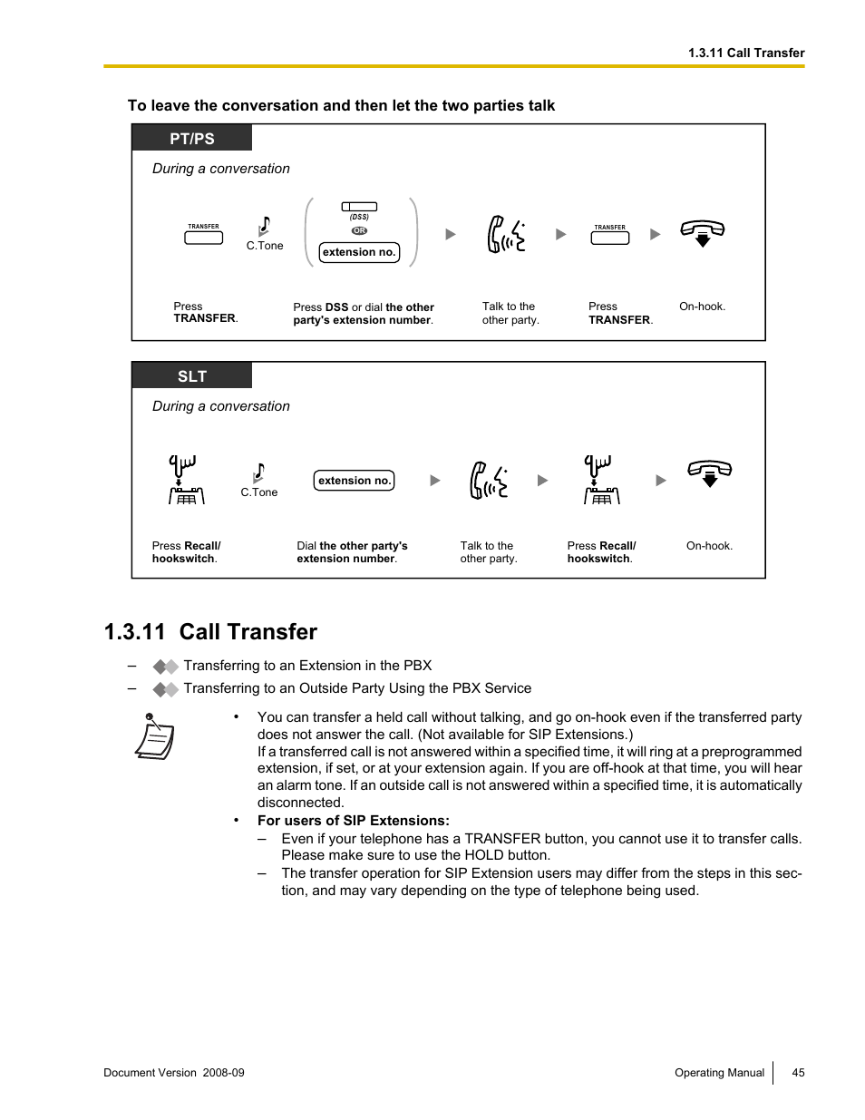 11 call transfer, Call transfer | Panasonic KX-NCP500 User Manual | Page 45 / 210