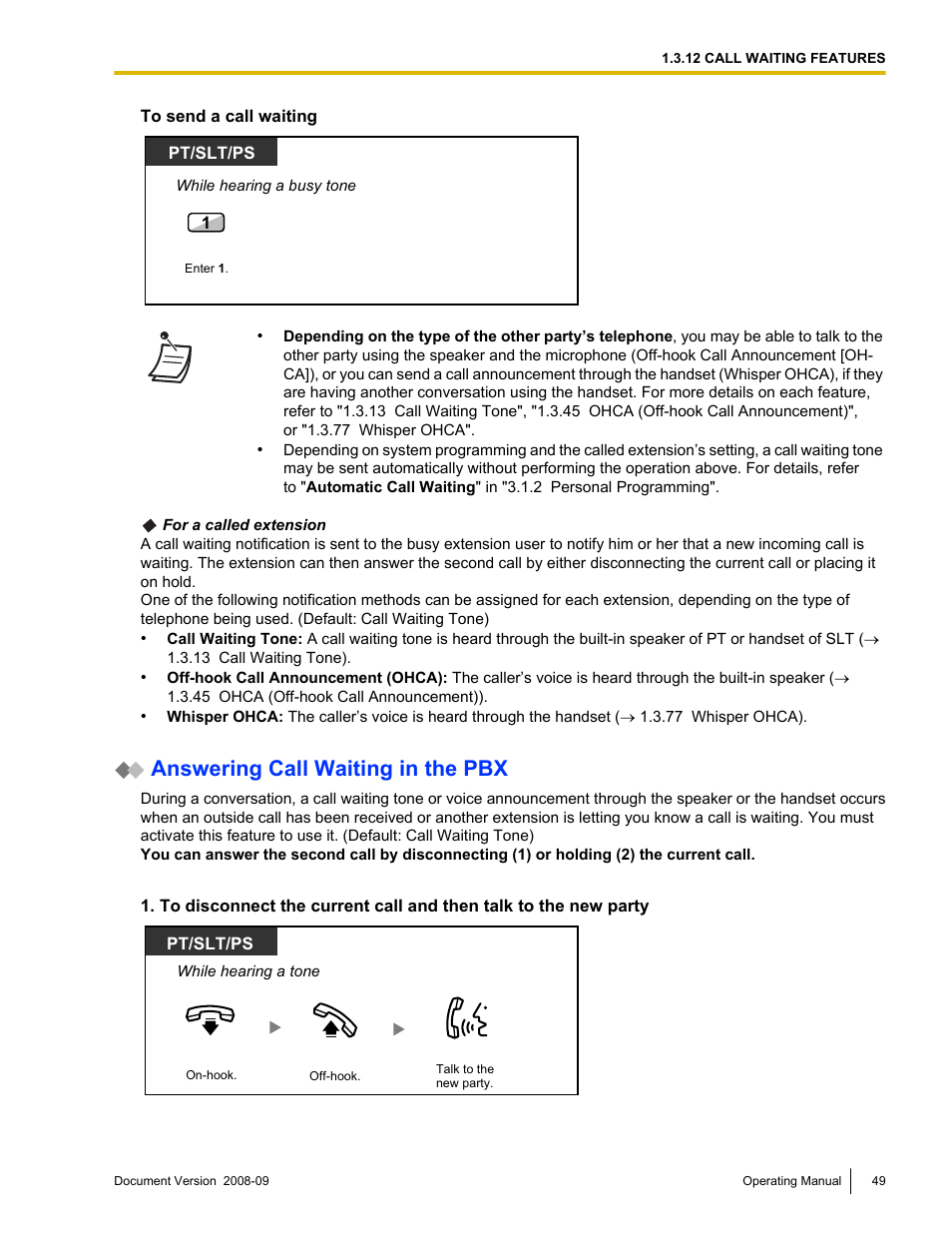 Answering call waiting in the pbx | Panasonic KX-NCP500 User Manual | Page 49 / 210