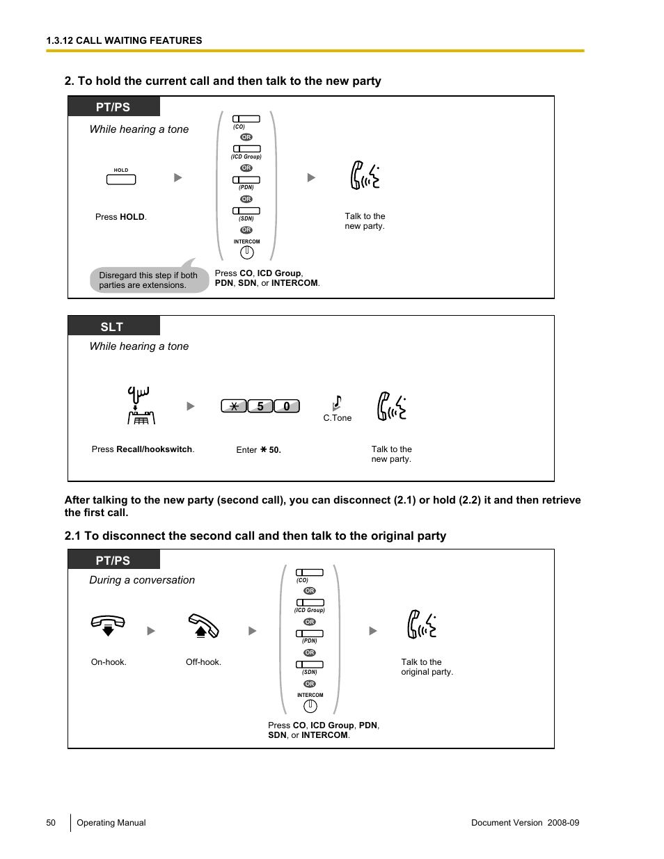 While hearing a tone, During a conversation | Panasonic KX-NCP500 User Manual | Page 50 / 210