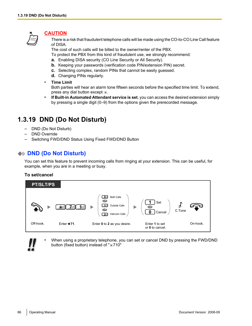 19 dnd (do not disturb), Dnd (do not disturb), Caution | Panasonic KX-NCP500 User Manual | Page 66 / 210