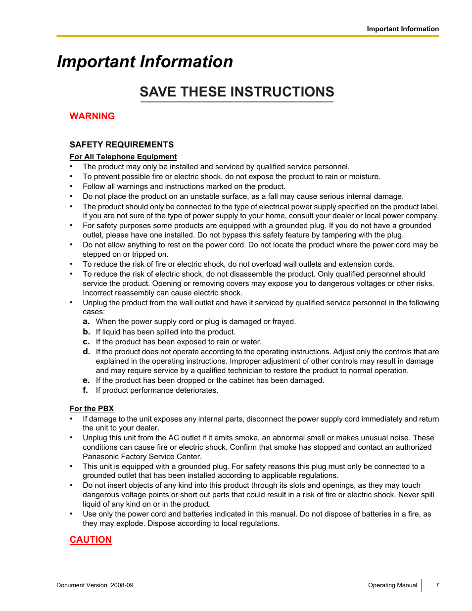 Important information, Save these instructions | Panasonic KX-NCP500 User Manual | Page 7 / 210