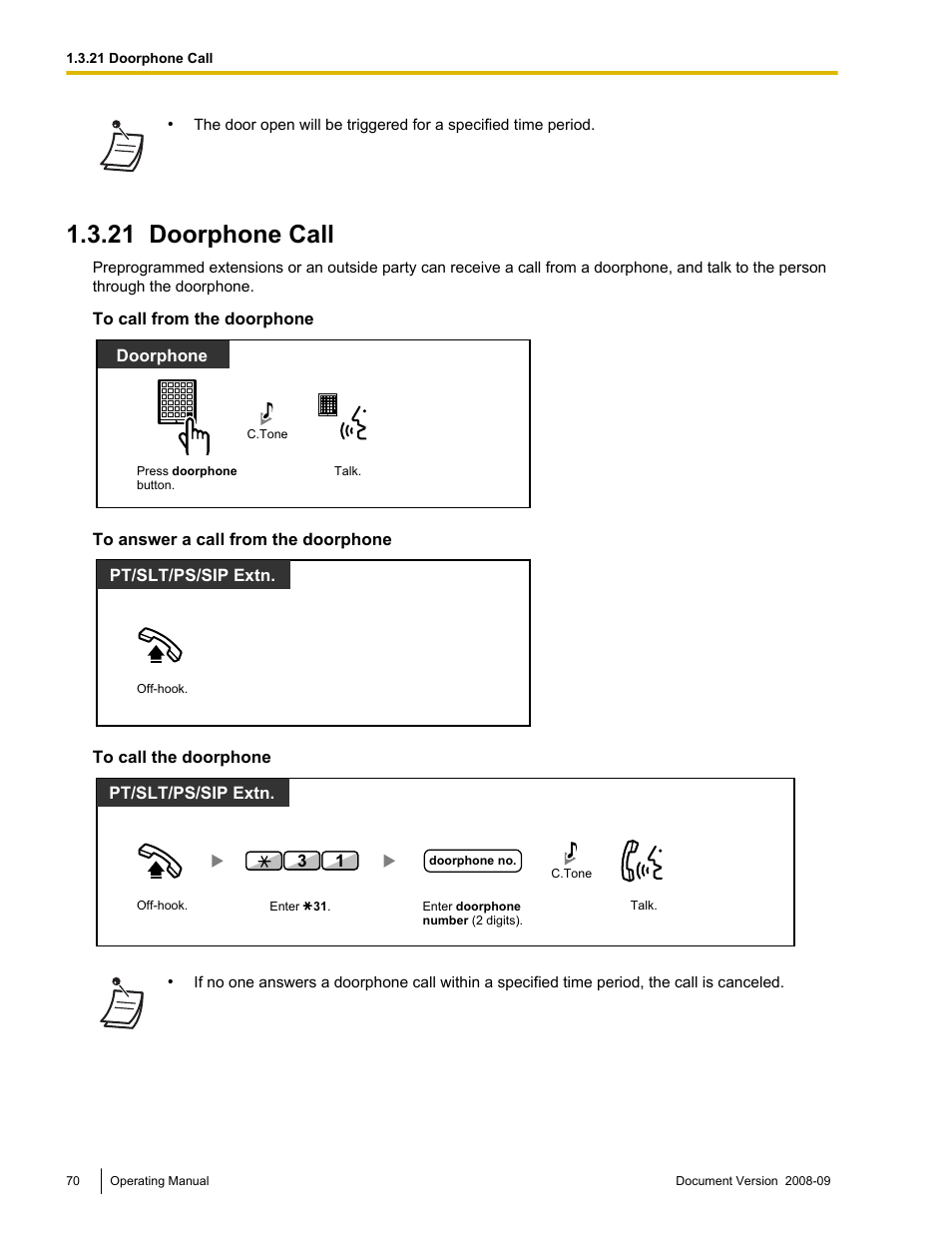 21 doorphone call, Doorphone call | Panasonic KX-NCP500 User Manual | Page 70 / 210